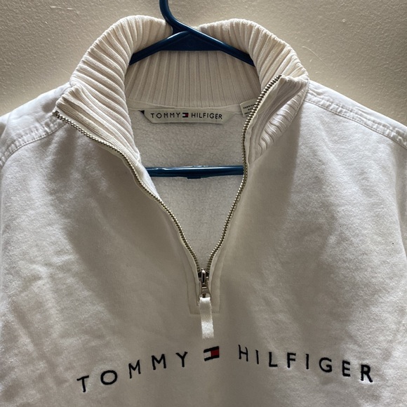 VINTAGE Tommy Hilfiger White Zip Pullover Sweatshirt - Picture 2 of 8